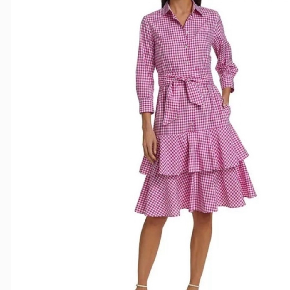 Sara Roka Gingham Tied Dress, Plaid Print Midi Length, Size L, Us10, It 46